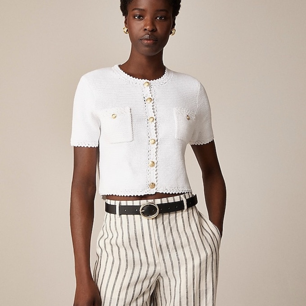 J.Crew Short-sleeve sweater lady jacket in white size S NWT